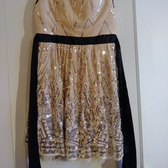 Party dress champagne and sequin size 13 - Picture 2 of 6